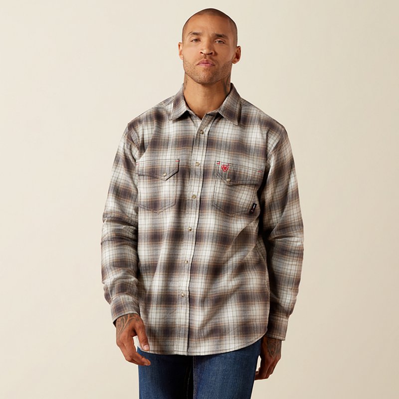 Men's Flame-Resistant Andre Snap Work Shirt in Licorice Cotton/Nylon, Size: Medium by Ariat