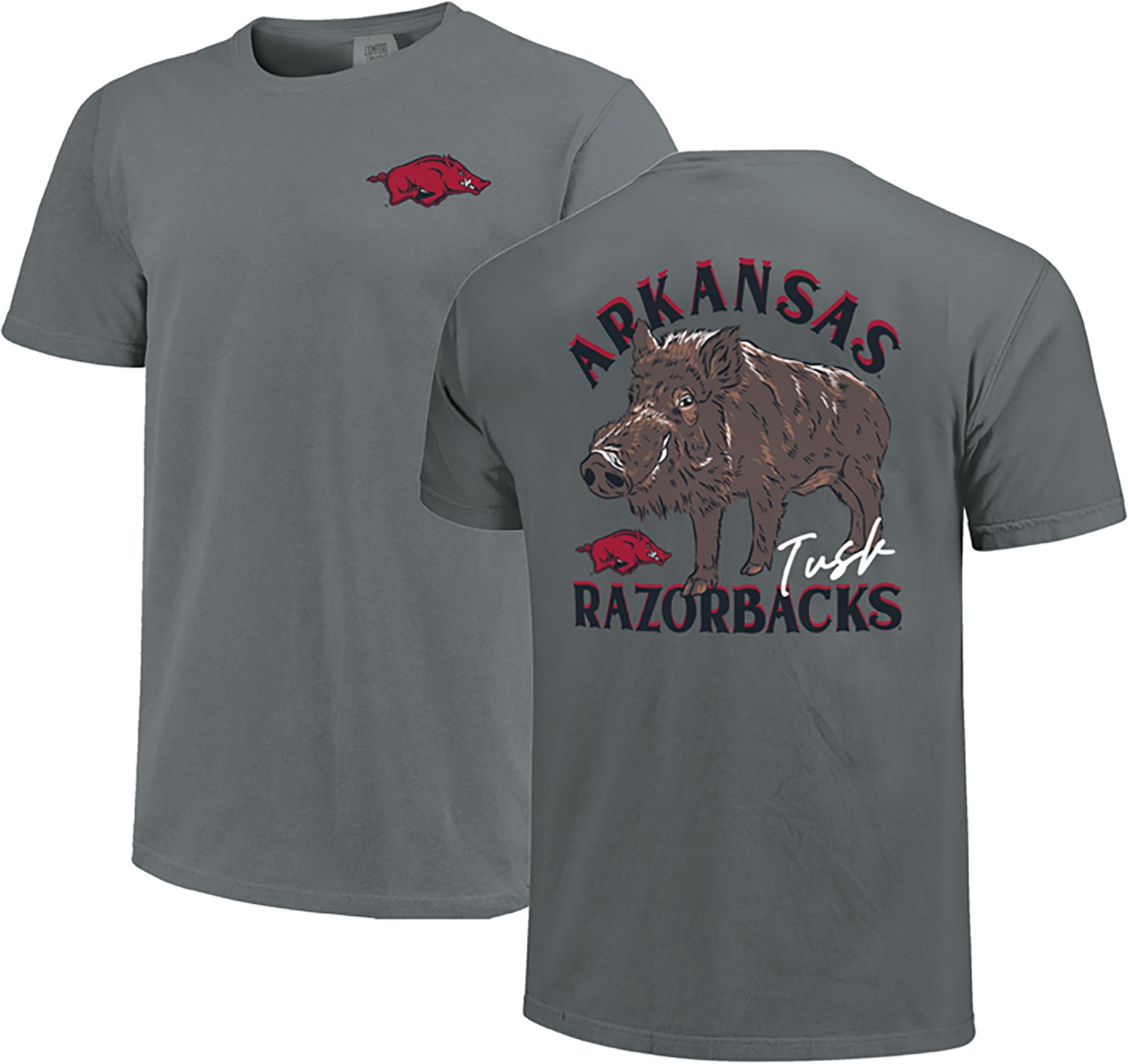 Image One Men's Arkansas Razorbacks Arched Drawn Mascot DS Short Sleeve T-shirt - view number 3
