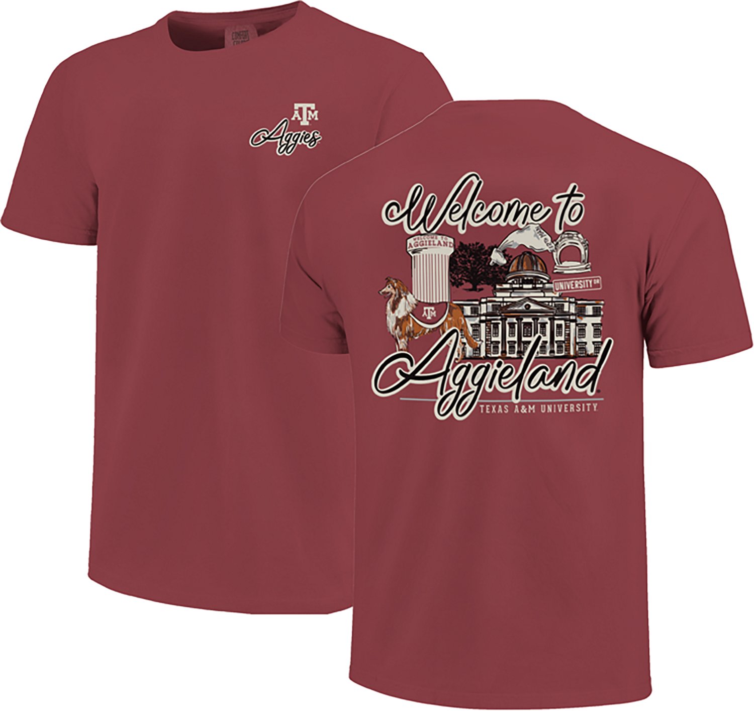 Image One Texas A&M University Campus View Script Comfort Colors Short Sleeve T‑Shirt - view number 3