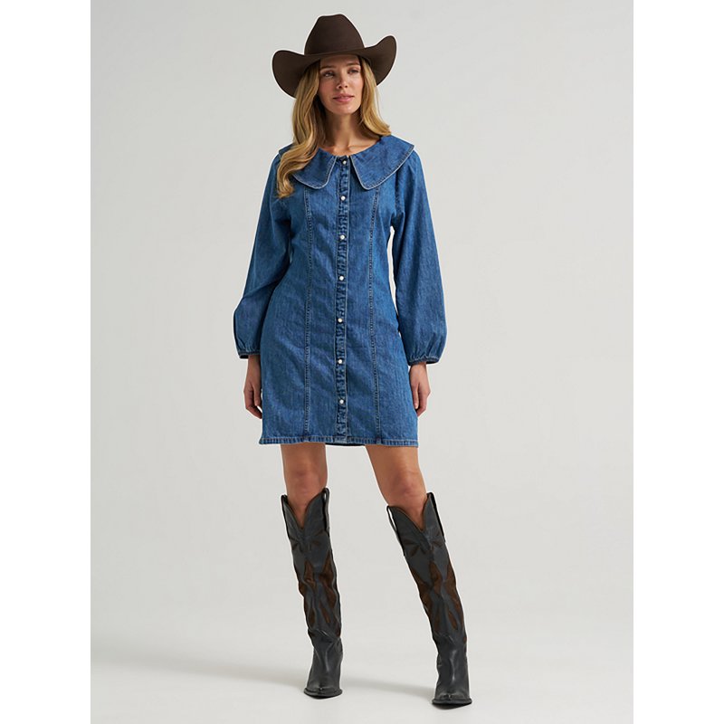 Women's Peter Pan Collar Denim Dress in Denim