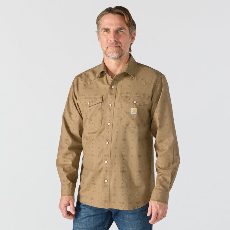 Carhartt Men's Montana Rugged Flex Relaxed Fit Lightweight Long-Sleeve Snap-Front Plaid Shirt | Night Fatigue Geo Print | 2XL