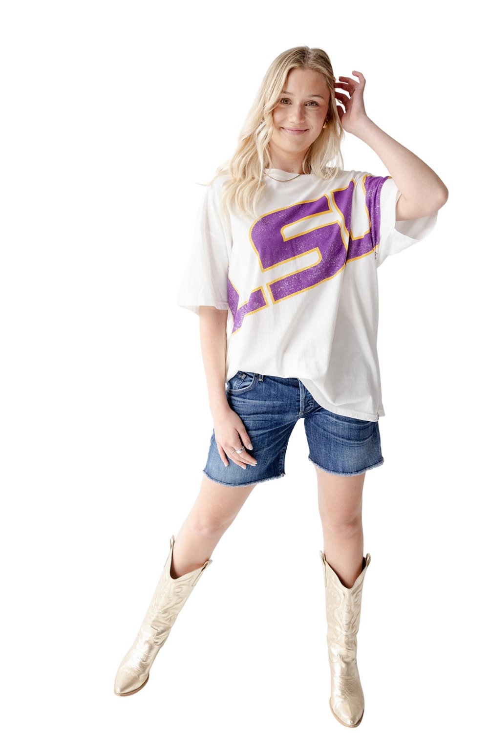 Gameday Social Women's Louisiana State University Lawson Logo Oversized Graphic T-shirt - view number 2