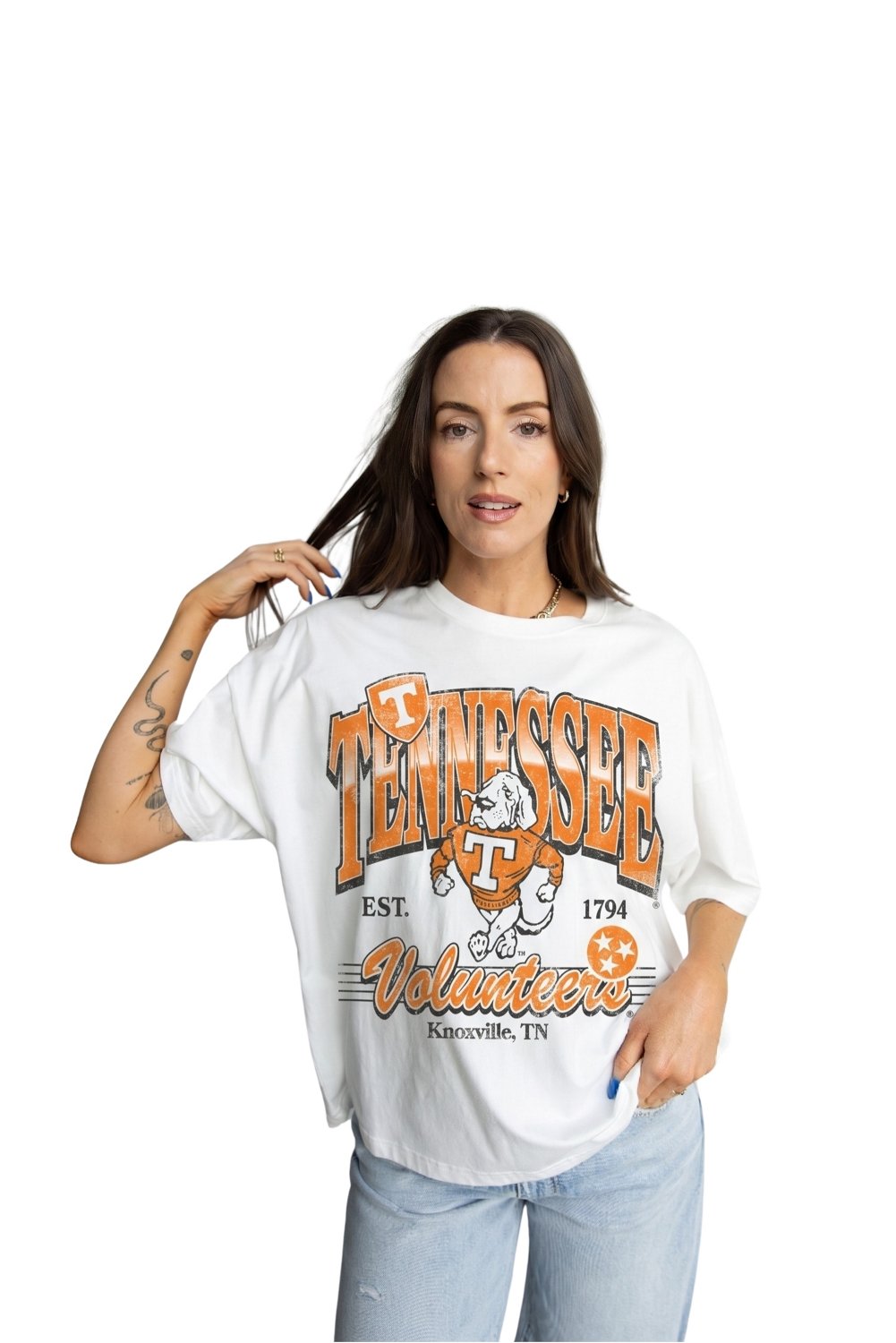 Gameday Social Women's University of Tennessee Maddux Multimedia Semi-Cropped OS Band Graphic T-shirt