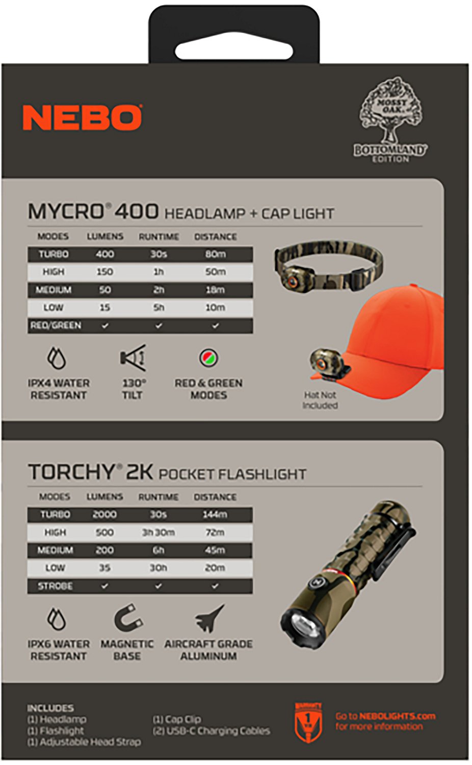 NEBO Mossy Oak LED Flashlight and Headlamp Kit