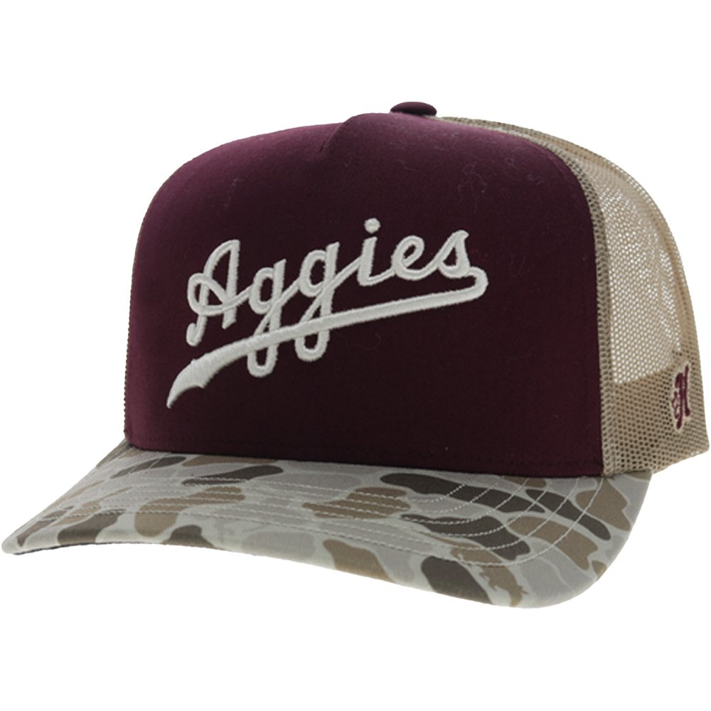Hooey Texas A&M University School Script Camo Bill Trucker Cap