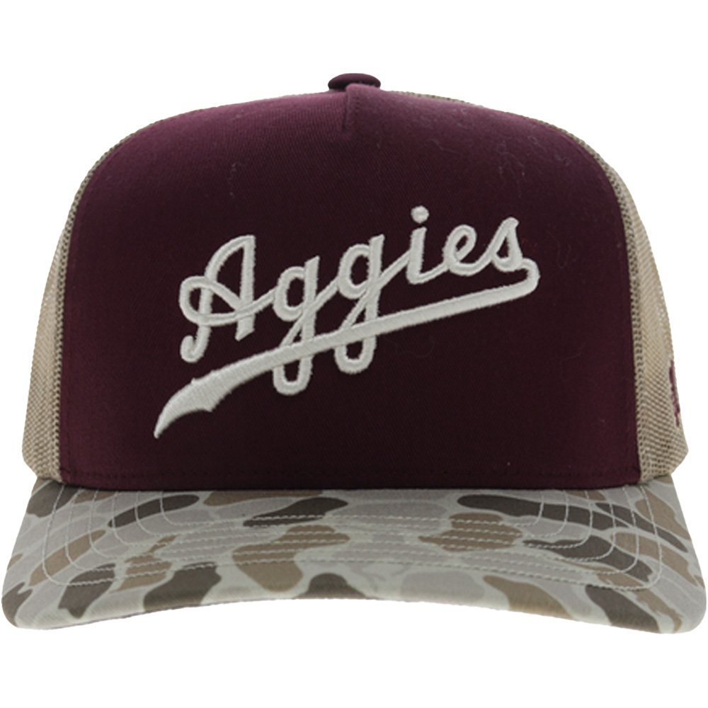 Hooey Texas A&M University School Script Camo Bill Trucker Cap
