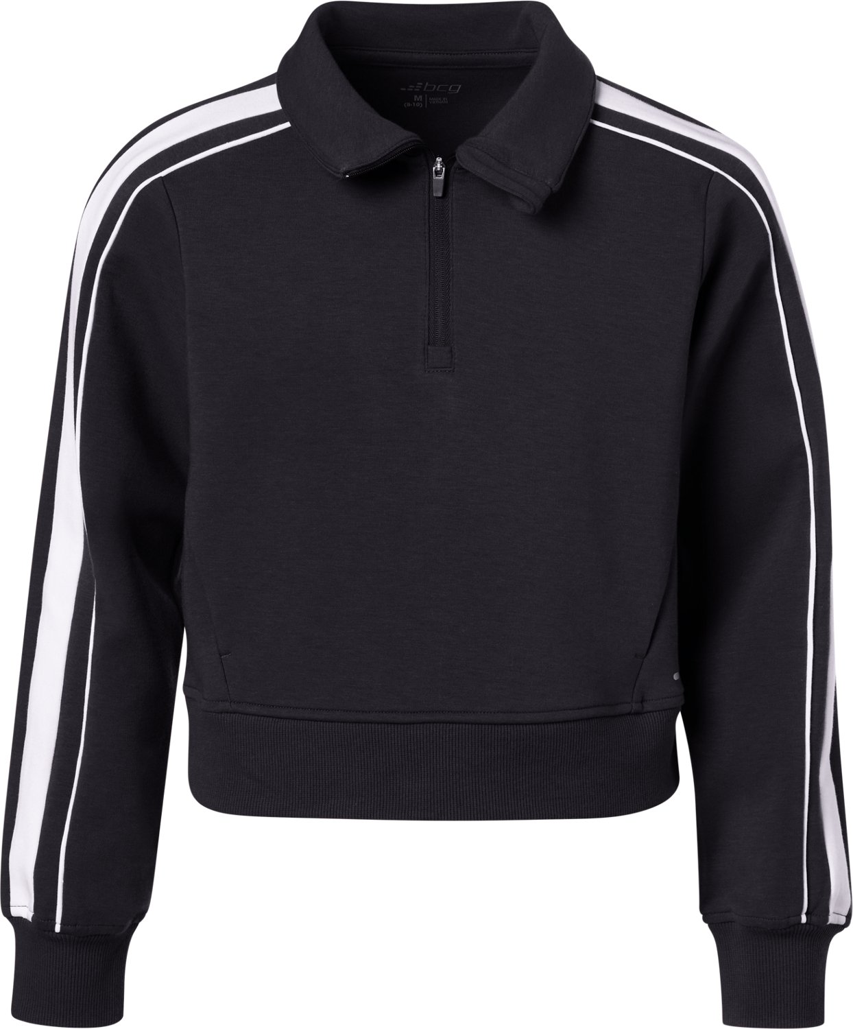 BCG Girls' Double Knit Varsity Quarter Zip Long Sleeve Top