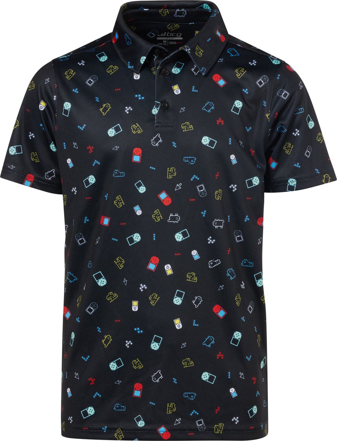 BCG Boys' Golf Print Performance Short Sleeve Polo