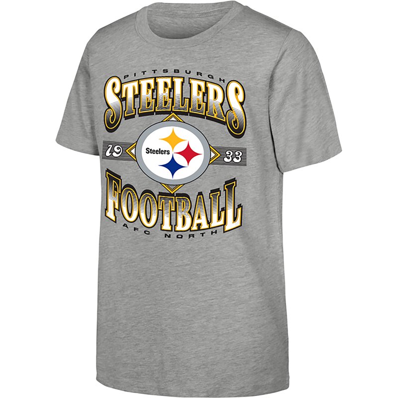 Outerstuff Big Boys' and Girls' Heather Gray Pittsburgh Steelers Nfl Of Days Past T-Shirt - Heather Gray