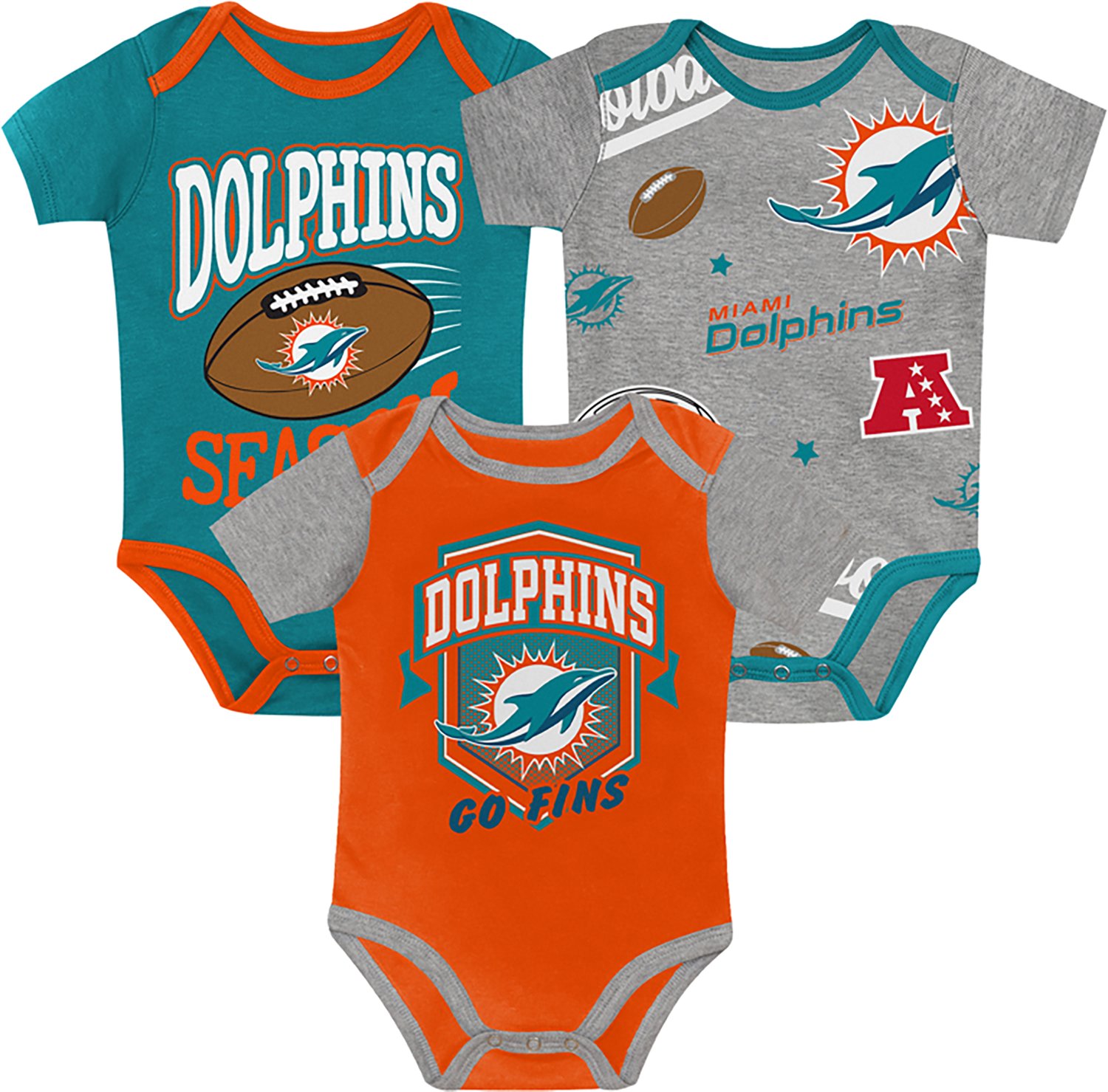 Outerstuff Infants' Miami Dolphins 1st Round Creeper Set 3-Pack