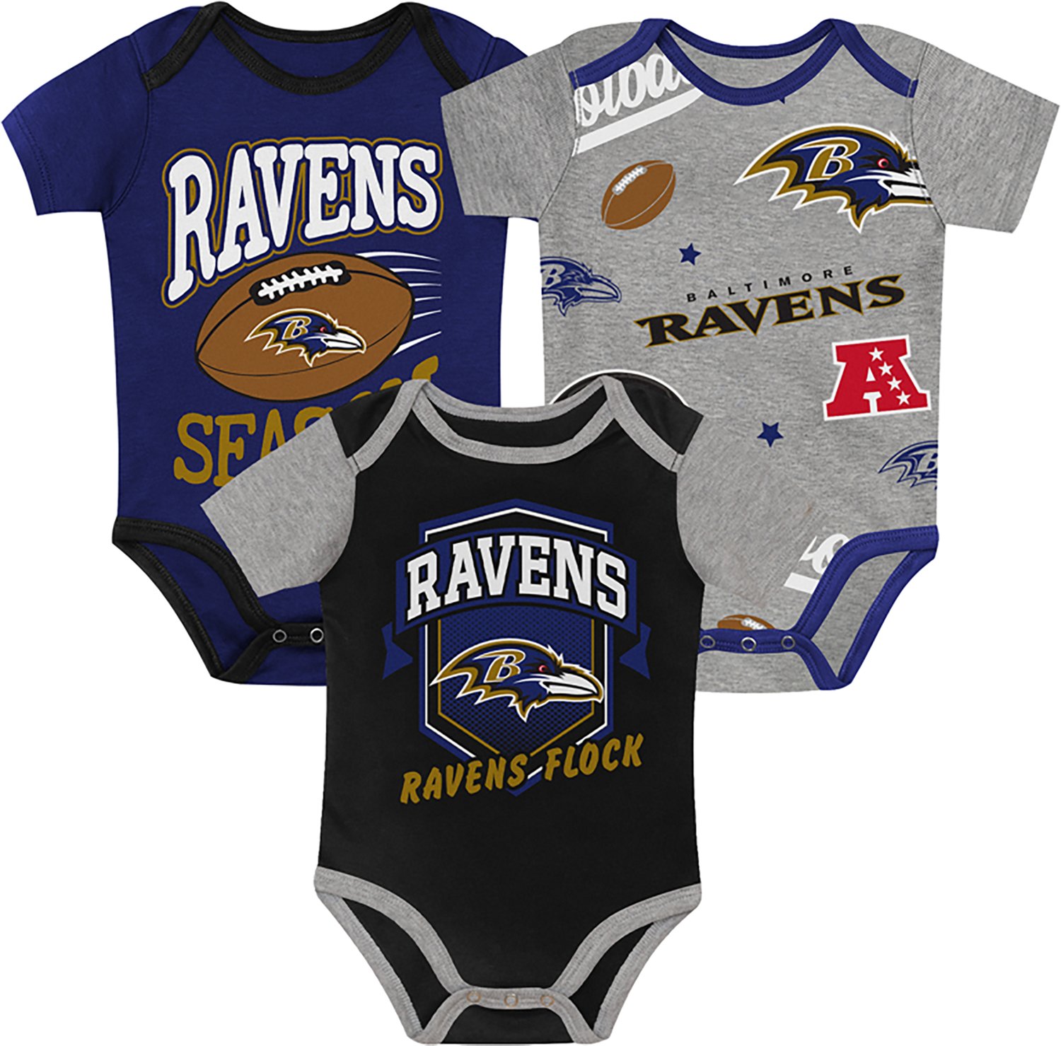 Outerstuff Infants' Baltimore Ravens 1st Round Creeper Set 3-Pack
