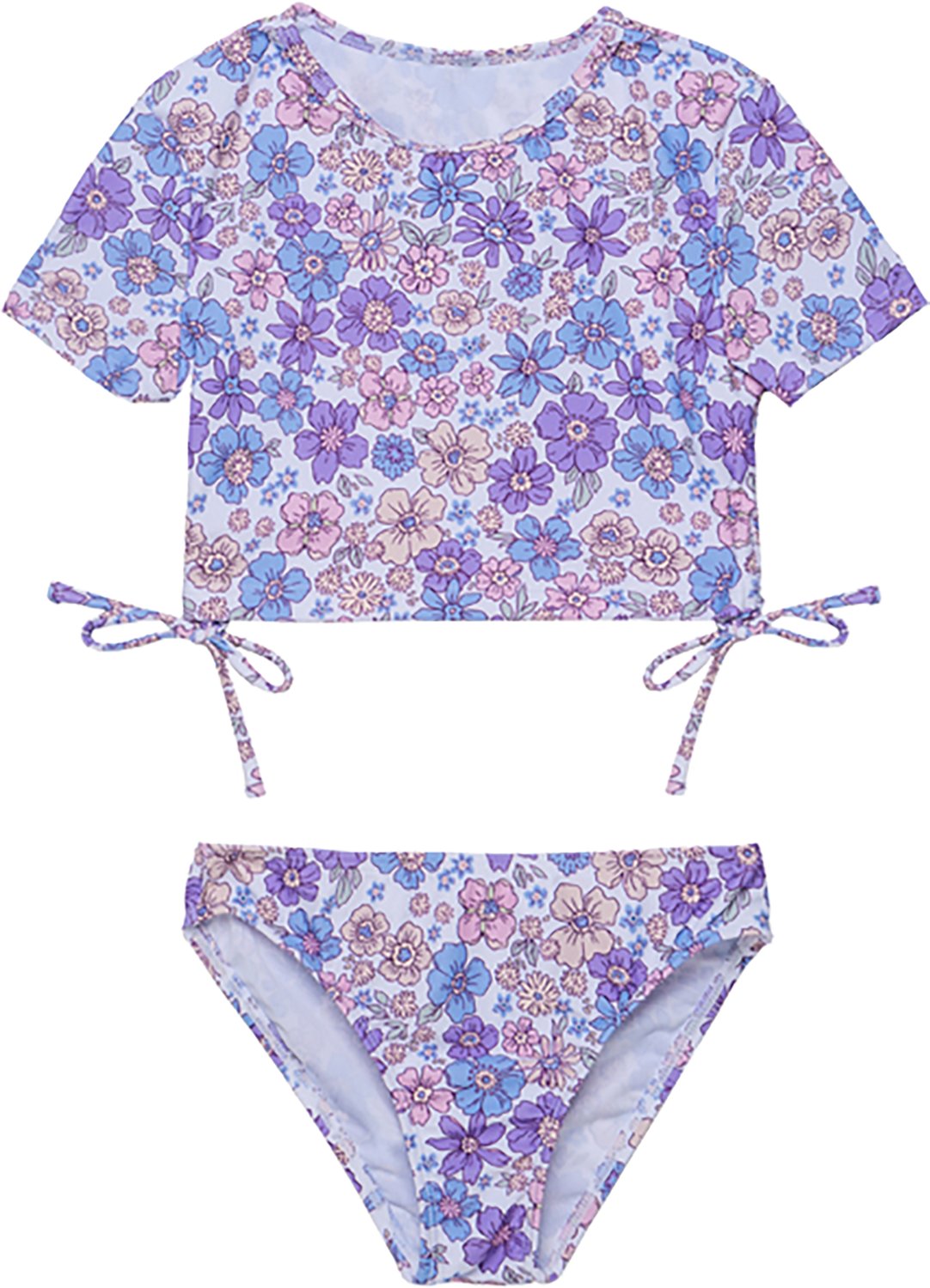 Gottex Girls' Vintage Flower Short Sleeve Side Tie Swim Set
