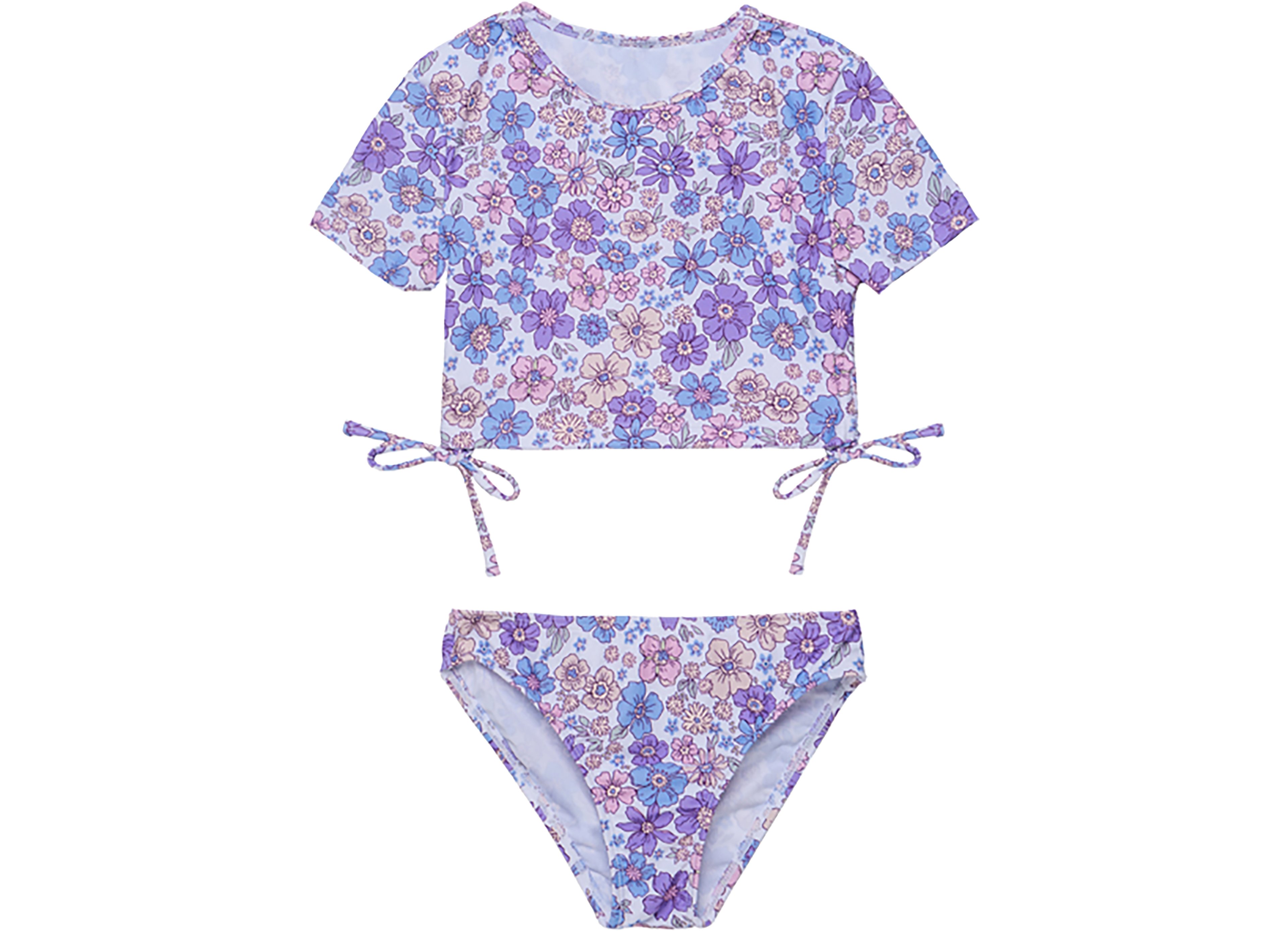 Gottex Girls' Vintage Flower Short Sleeve Side Tie Swim Set