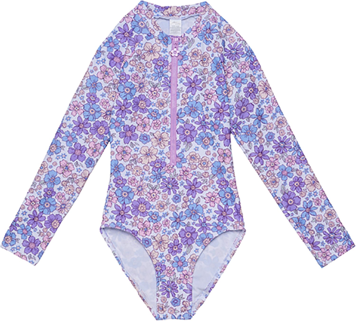 Gottex Girls' Vintage Flower Long Sleeve Zip Front One-Piece