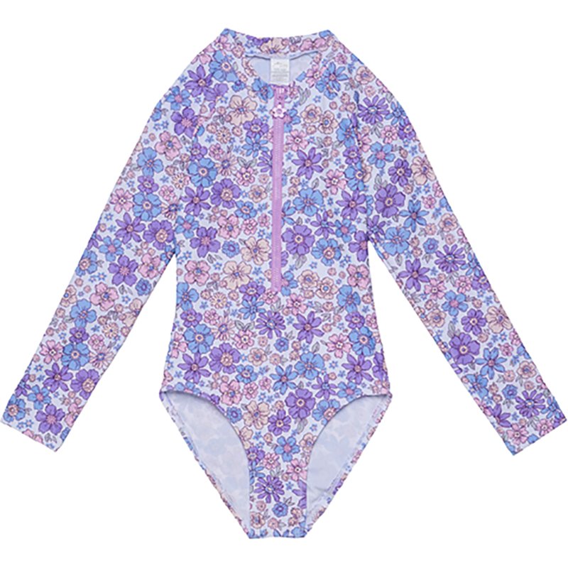 Gottex Girls' Vintage Flower Long Sleeve Zip Front One-Piece