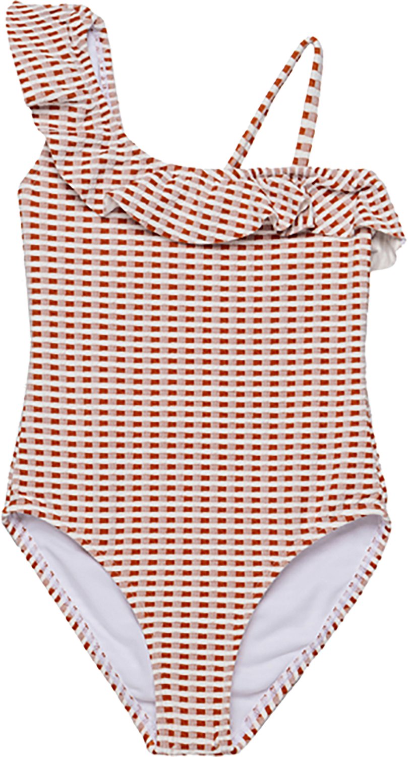 Gottex Girls’ Forever Gingham Textured Ruffle Asymmetrical One-Piece