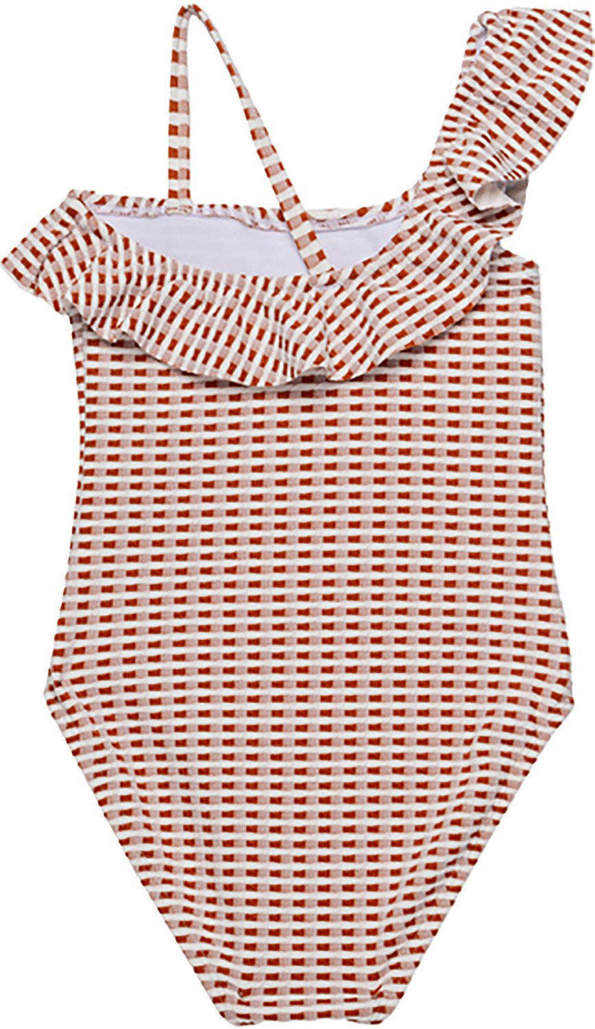 Gottex Girls’ Forever Gingham Textured Ruffle Asymmetrical One-Piece