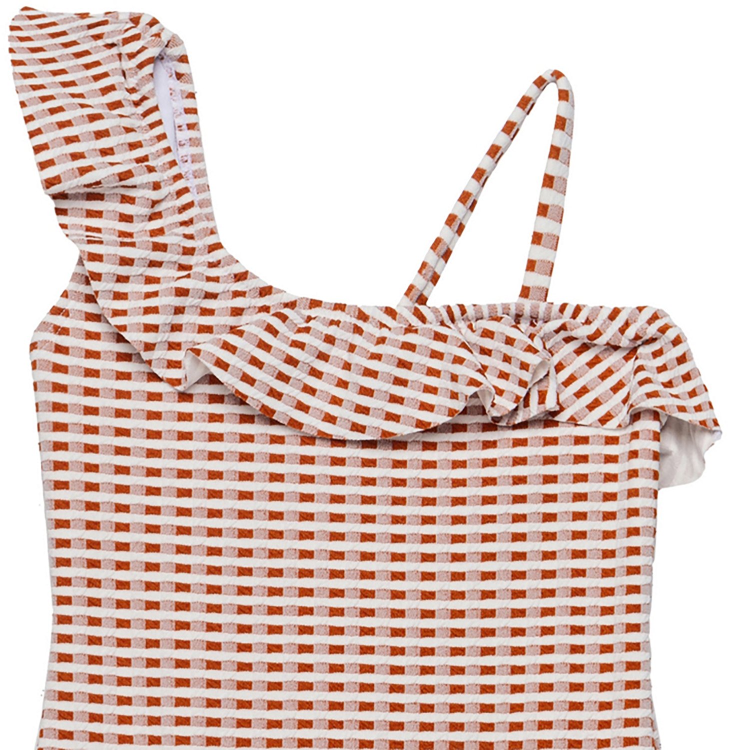 Gottex Girls’ Forever Gingham Textured Ruffle Asymmetrical One-Piece