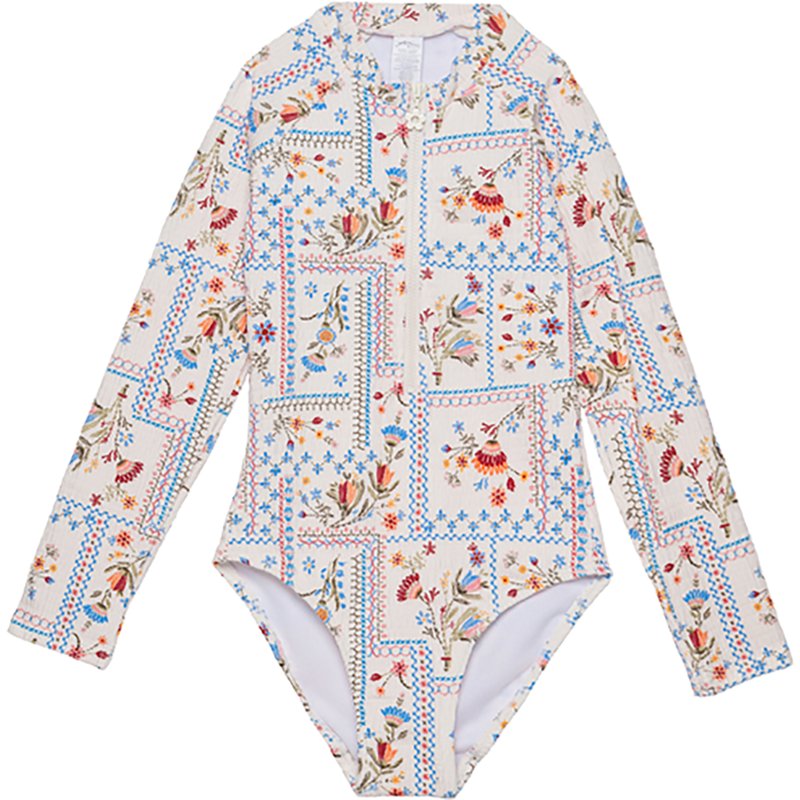 Gottex Girlsâ Floral Soul Textured Long Sleeve Zip Front One-Piece