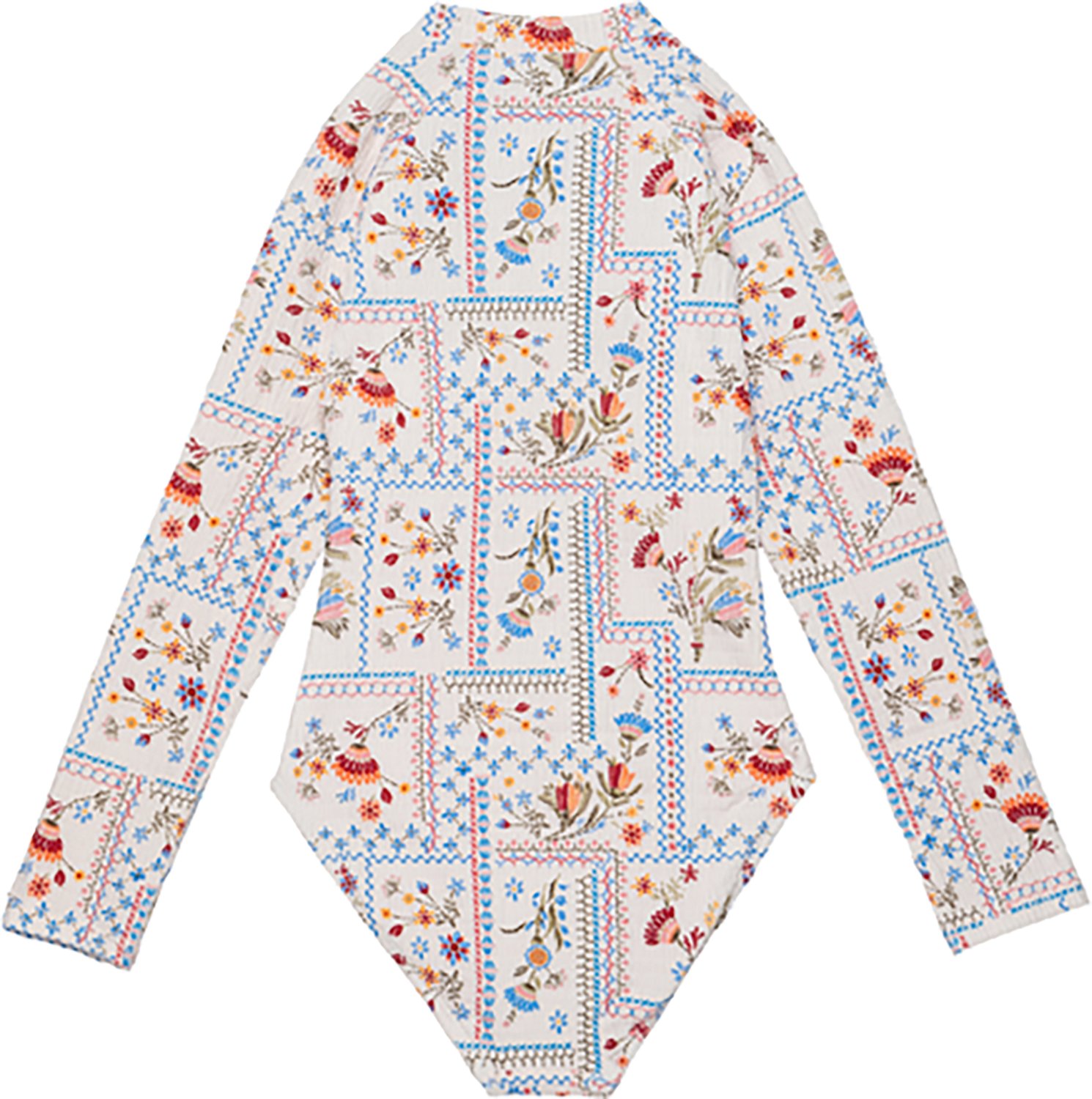 Gottex Girls’ Floral Soul Textured Long Sleeve Zip Front One-Piece