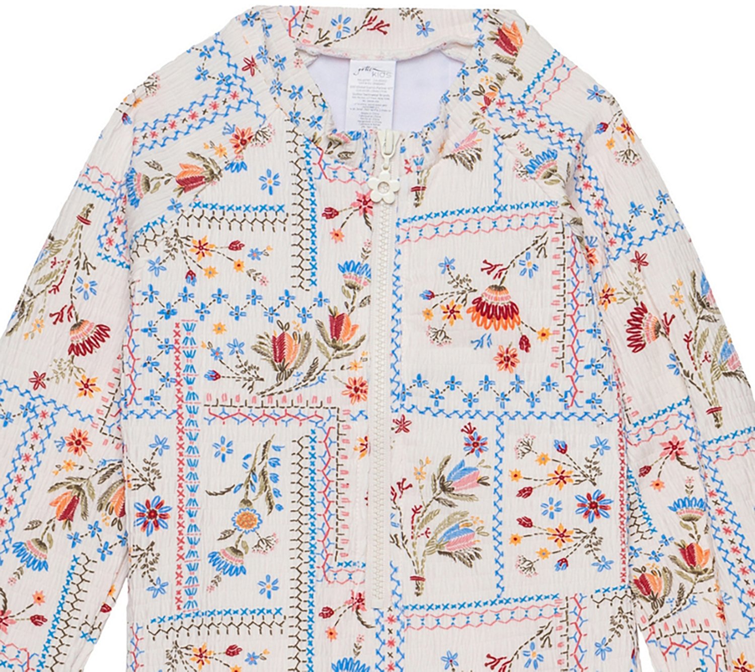 Gottex Girls’ Floral Soul Textured Long Sleeve Zip Front One-Piece