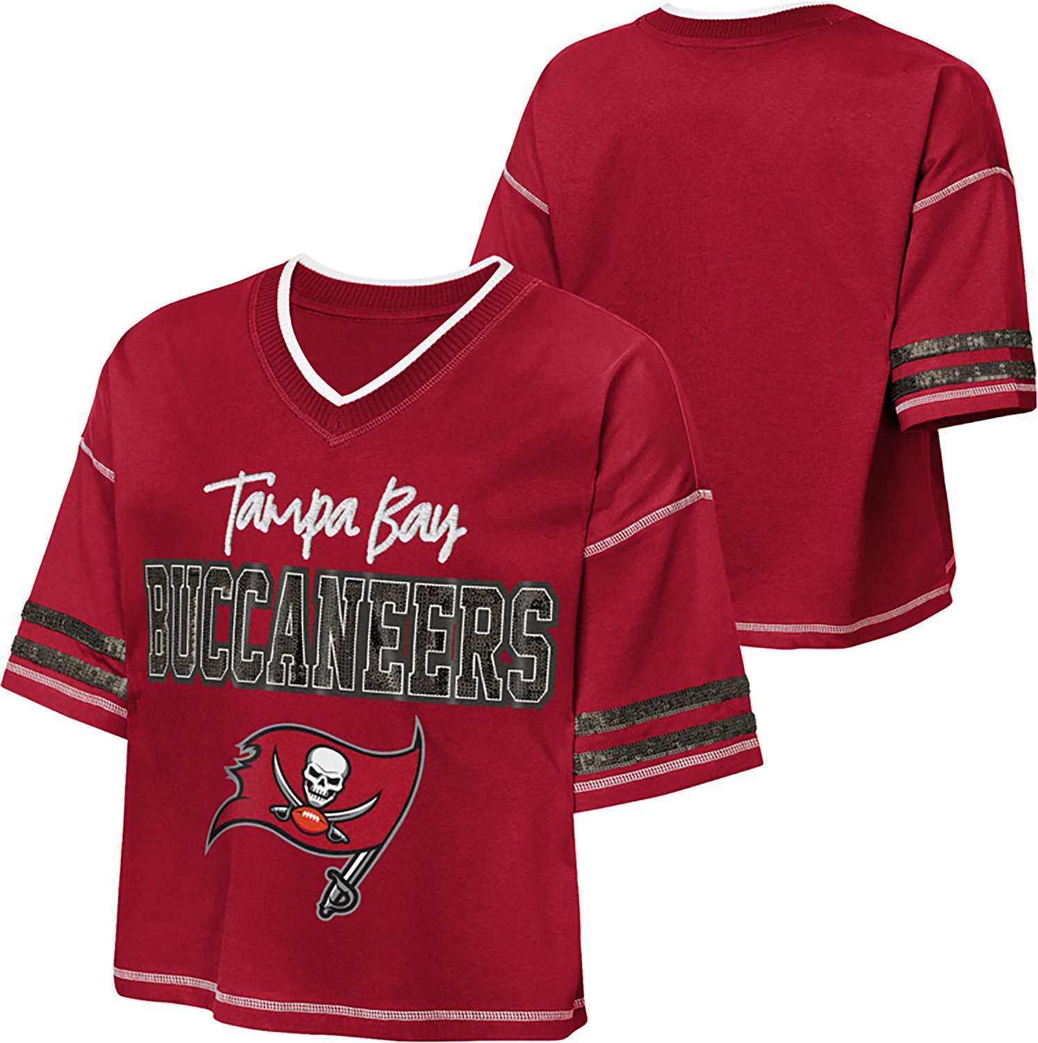 Outerstuff Girls' Tampa Bay Buccaneers Toe Tap V-neck Graphic T-shirt - view number 3