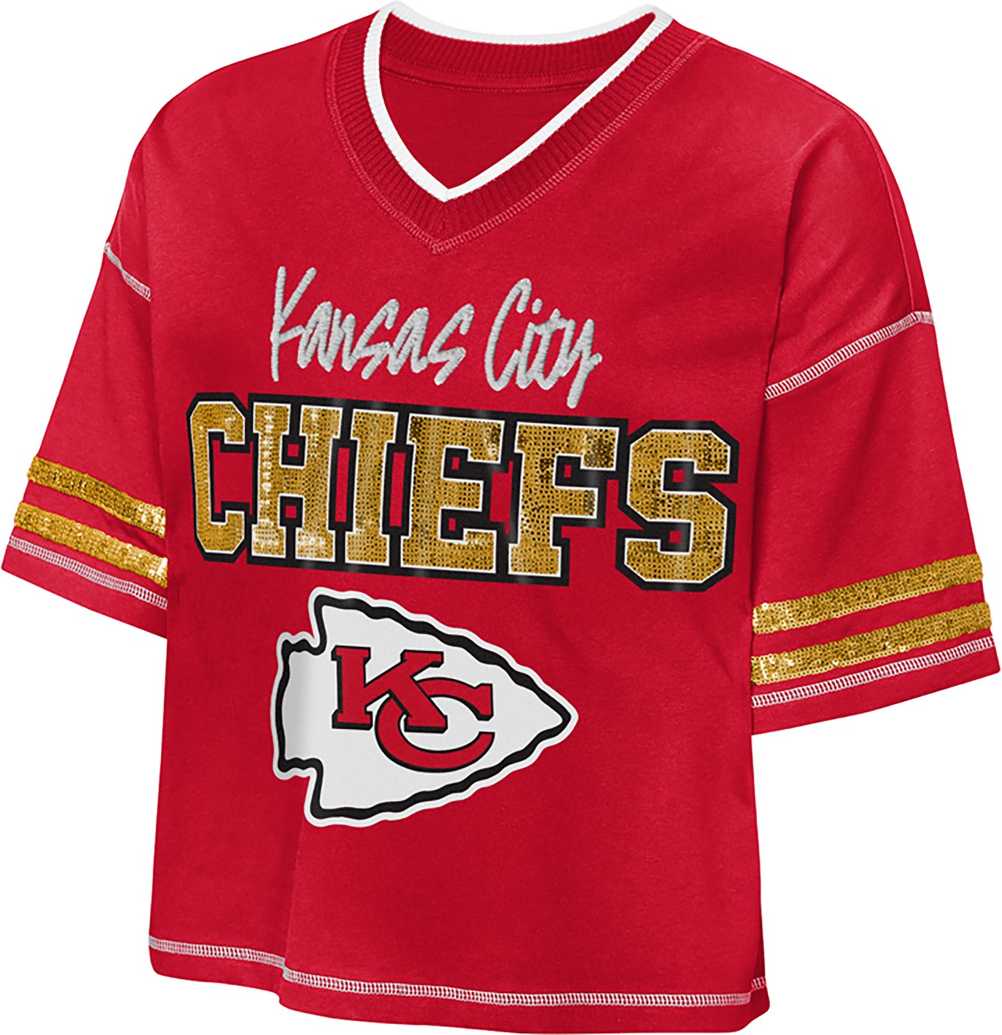Outerstuff Girls' Kansas City Chiefs Toe Tap V-neck Graphic T-shirt