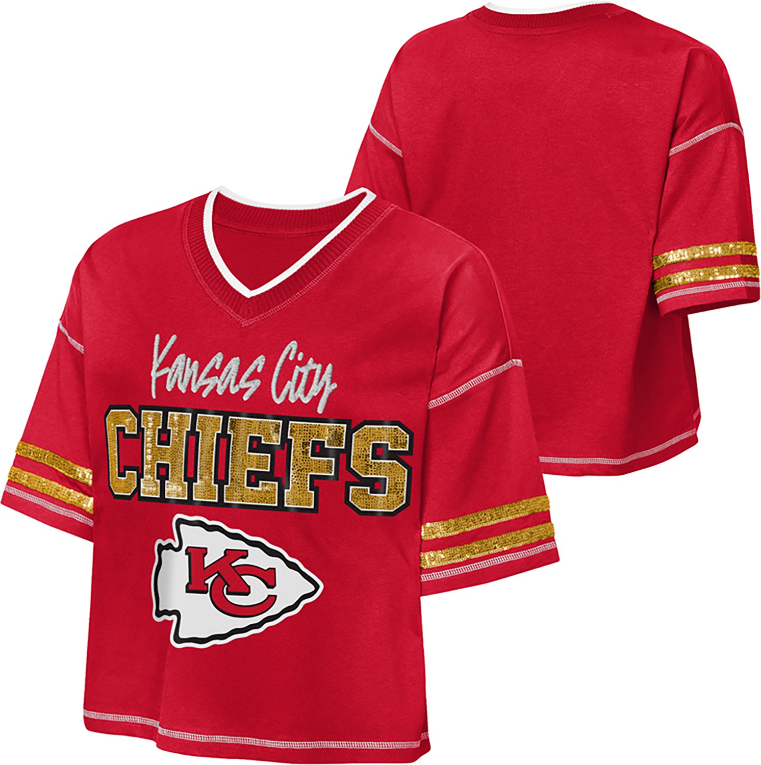 Outerstuff Girls' Kansas City Chiefs Toe Tap V-neck Graphic T-shirt