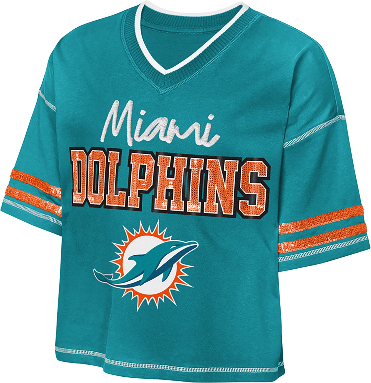 Outerstuff Girls' Miami Dolphins Toe Tap V-neck Graphic T-shirt