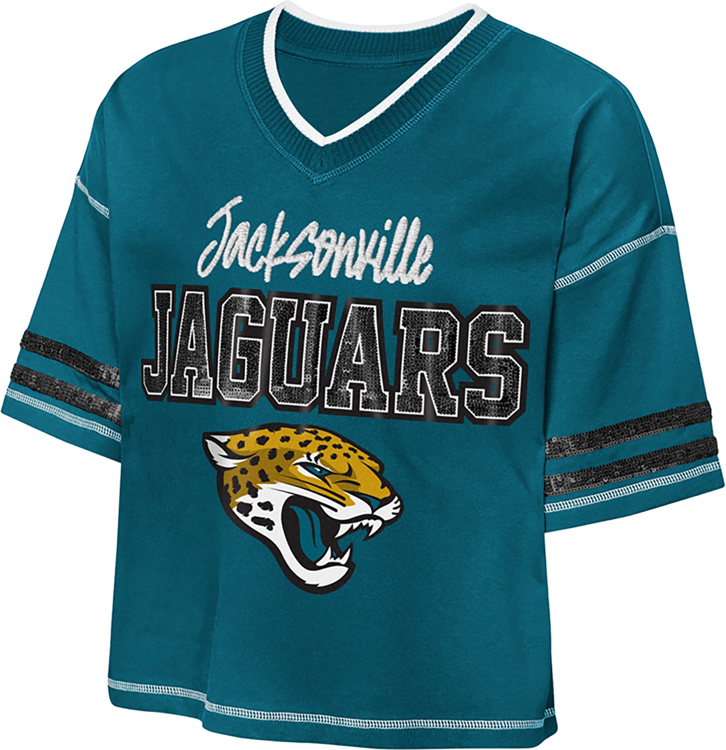 Outerstuff Girls' Jacksonville Jaguars Toe Tap V-neck Graphic T-shirt