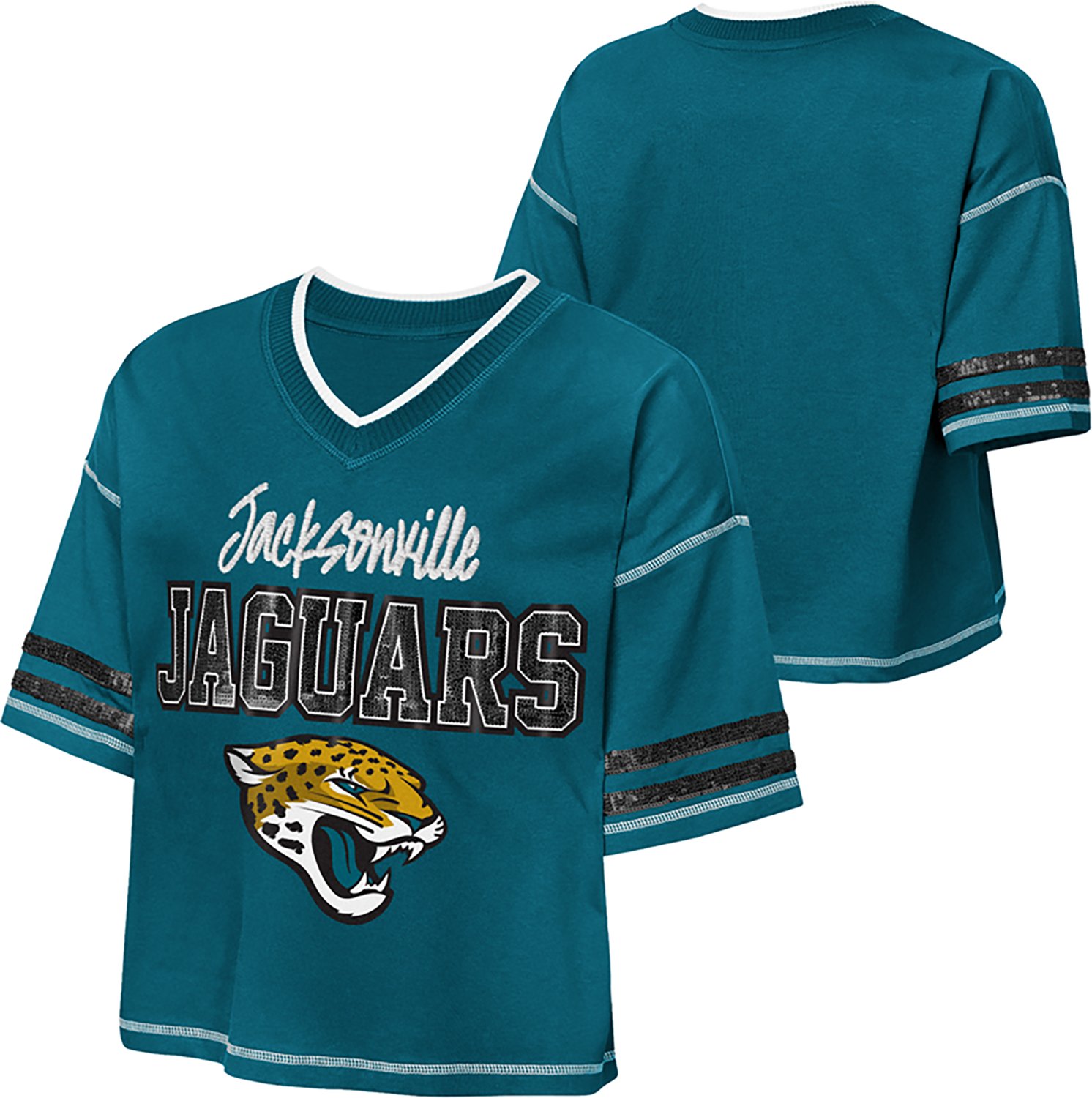 Outerstuff Girls' Jacksonville Jaguars Toe Tap V-neck Graphic T-shirt