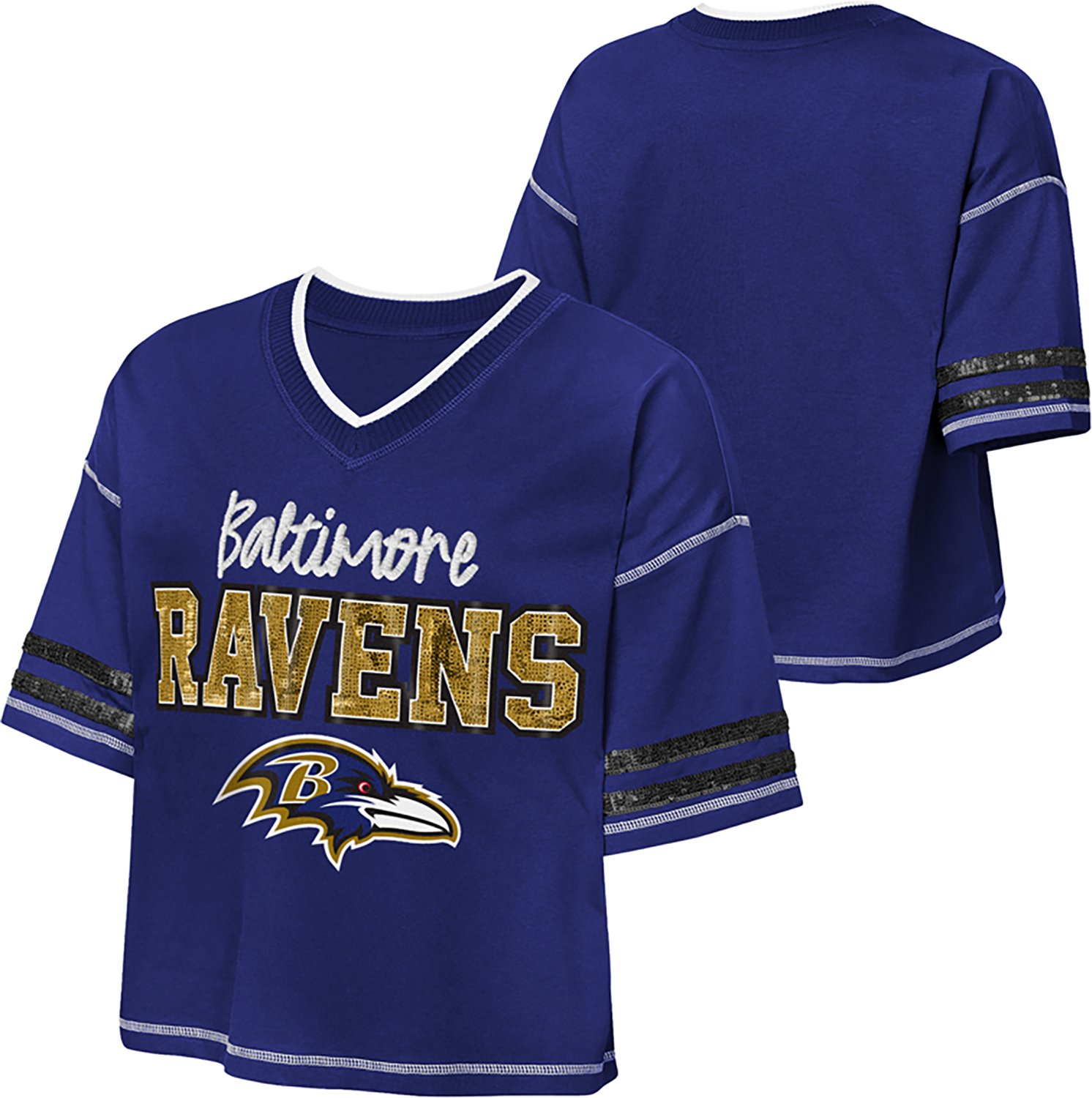 Outerstuff Girls' Baltimore Ravens Toe Tap V-neck Graphic T-shirt