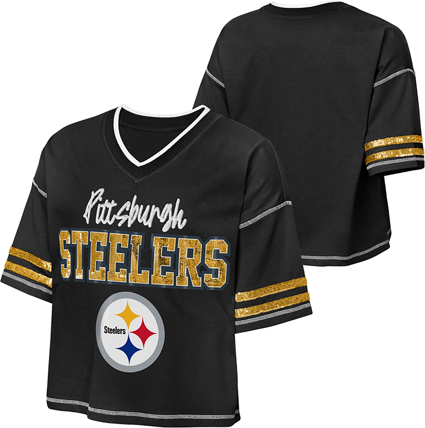 Outerstuff Girls' Pittsburgh Steelers Toe Tap V-neck Graphic T-shirt - view number 3
