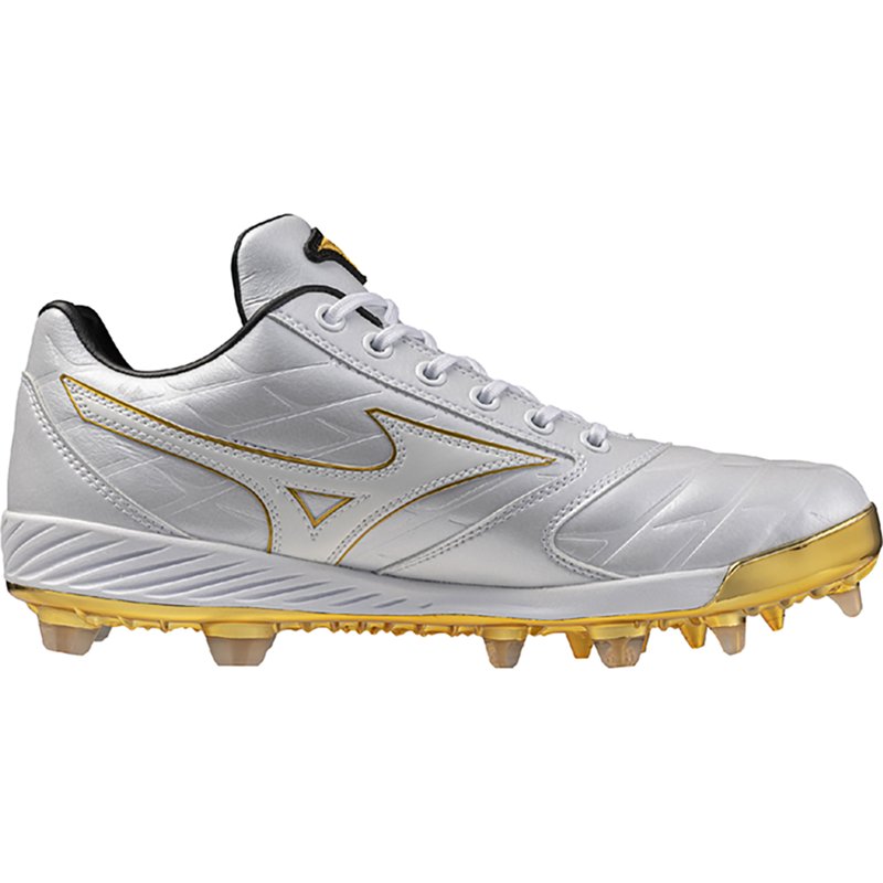 Mizuno Pro Cushionrevo TPU Baseball Cleats, Size 10, White/Gold