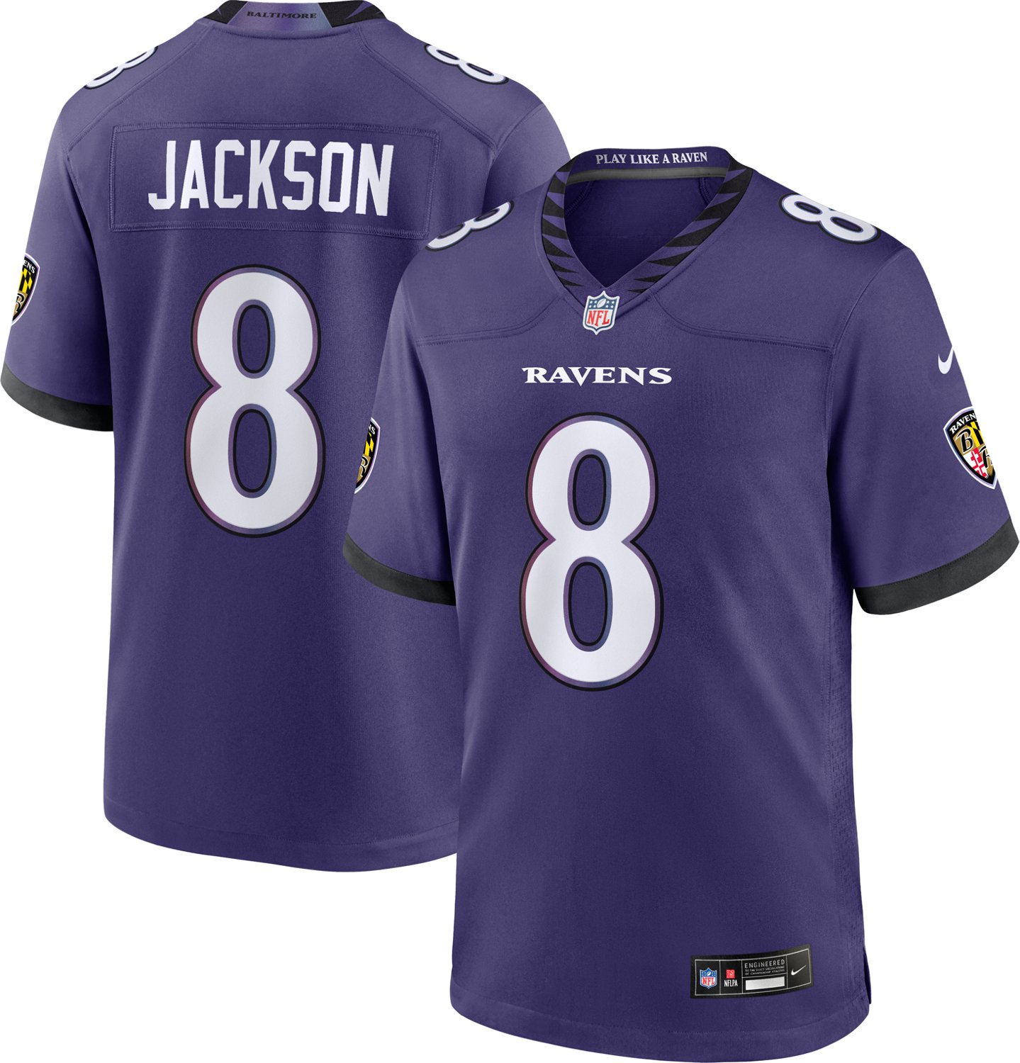 Nike Men's Baltimore Ravens Lamar Jackson #8 Home Game Jersey - view number 3
