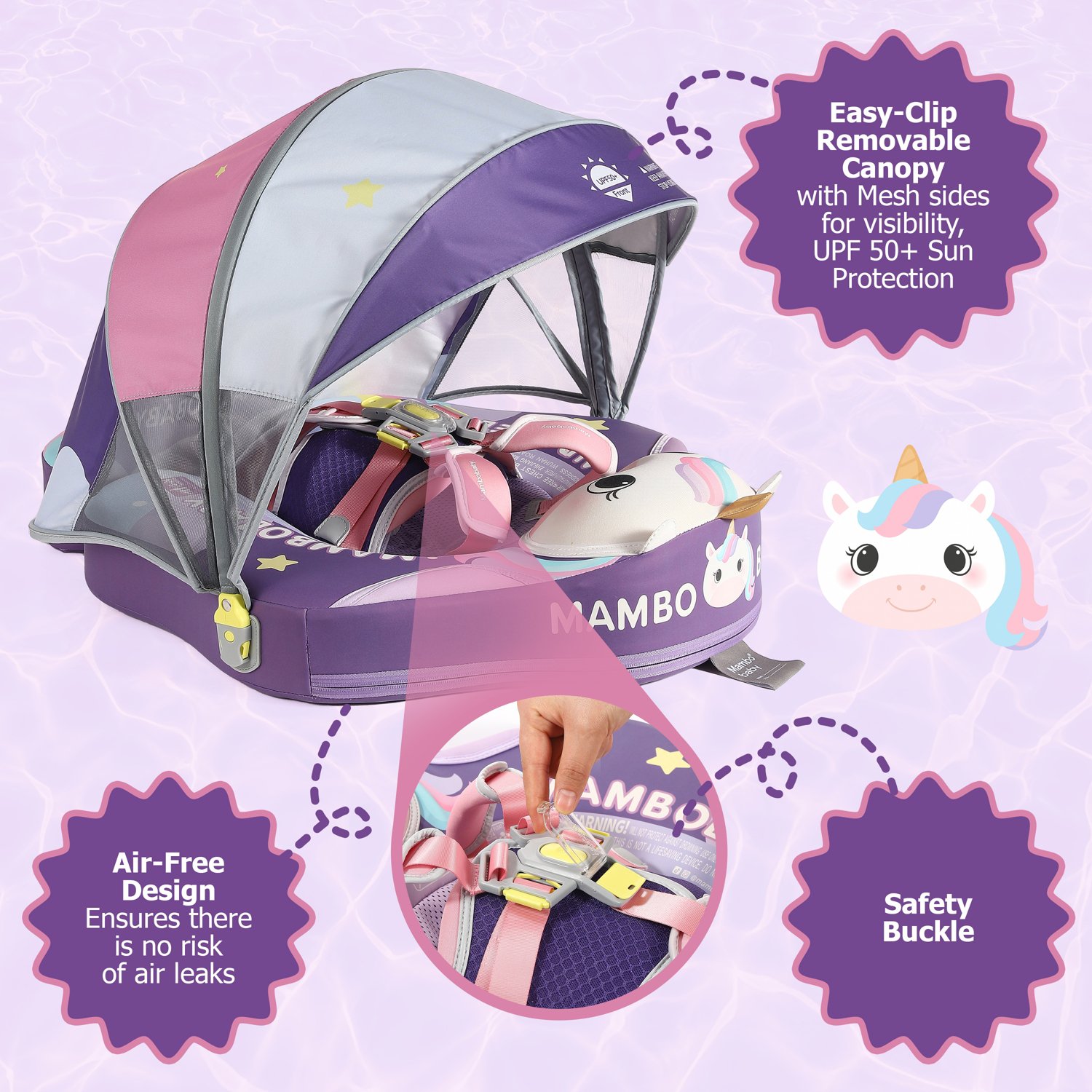 Mambobaby Sunny Navigator Unicorn Cuddle Baby Pool Float with 3D Canopy - view number 3