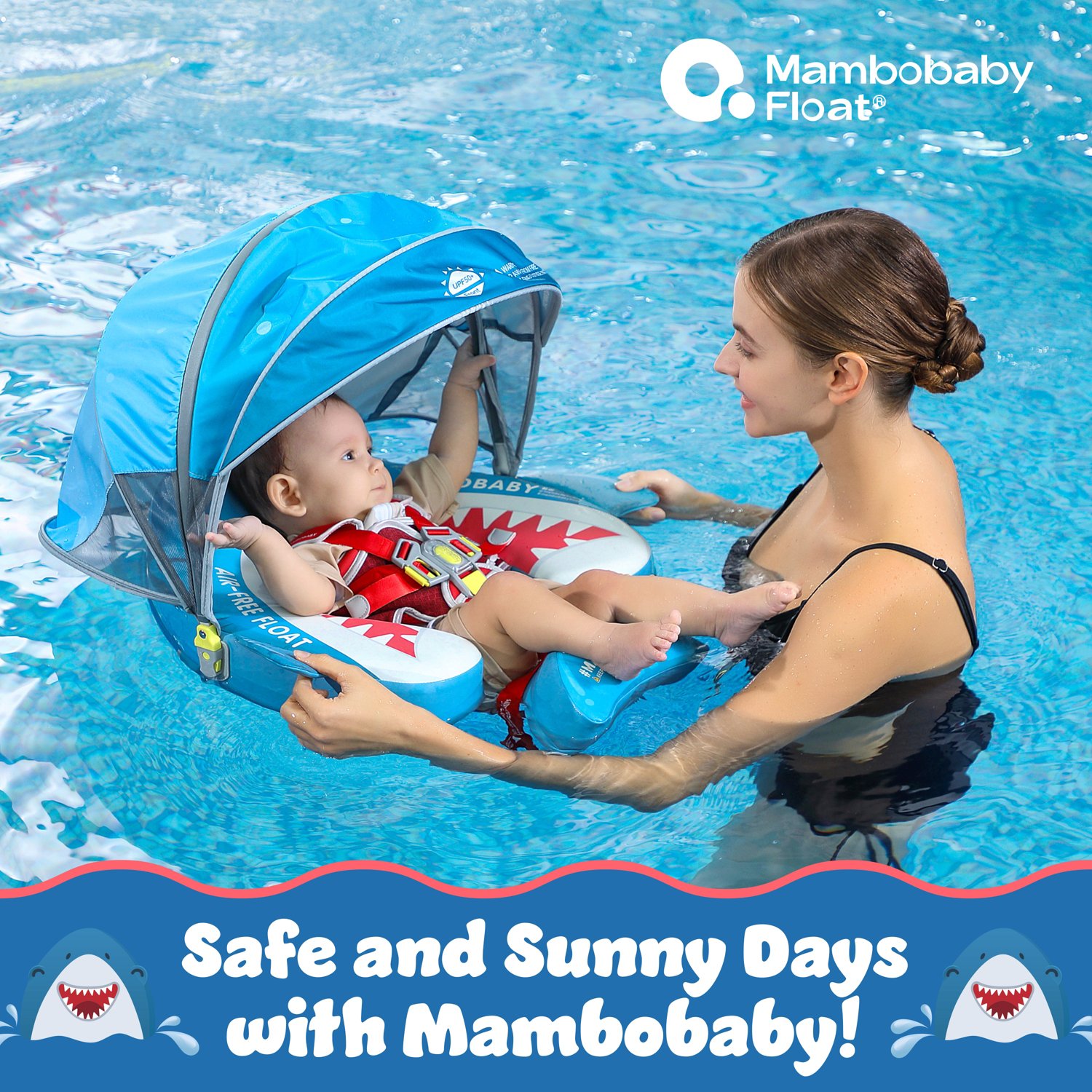 Mambobaby Sunny Navigator Shark Jaw Baby Pool Float with 3D Canopy