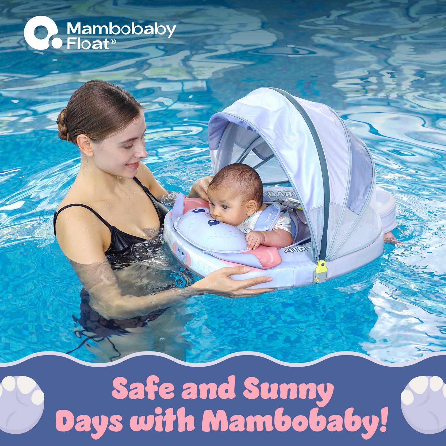 Mambobaby Float+ Carrier Elephant Mom Baby Pool Float with 3D Canopy