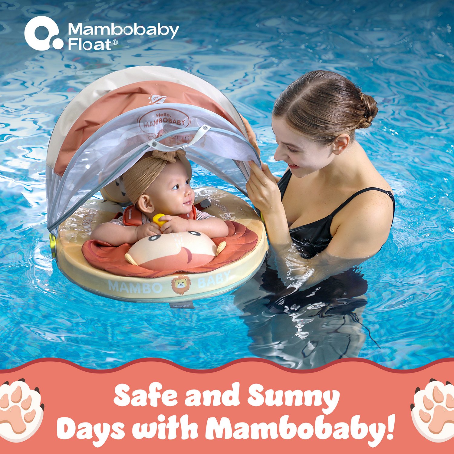 Mambobaby Float+ Carrier Lion Dad Baby Pool Float with 3D Canopy