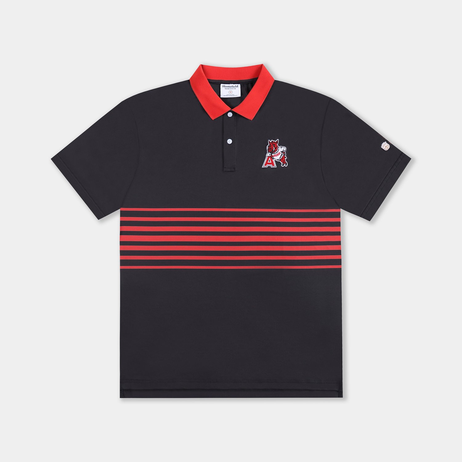 Homefield Men's University of Arkansas Vault Mascot Striped Chest Golf Polo Shirt