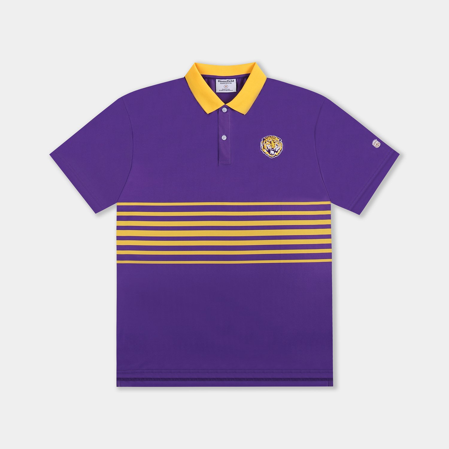 Homefield Men's Louisiana State University Vault Mascot Striped Chest Golf Polo Shirt