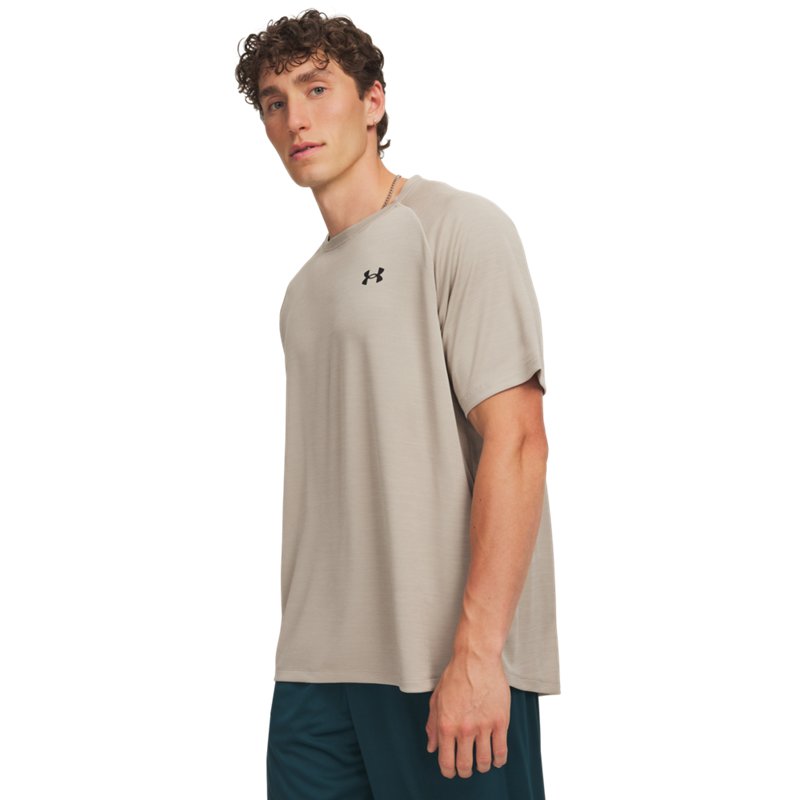 Under Armour Men's Ua Tech Textured Performance T-Shirt - Timberwolf Taupe / Black