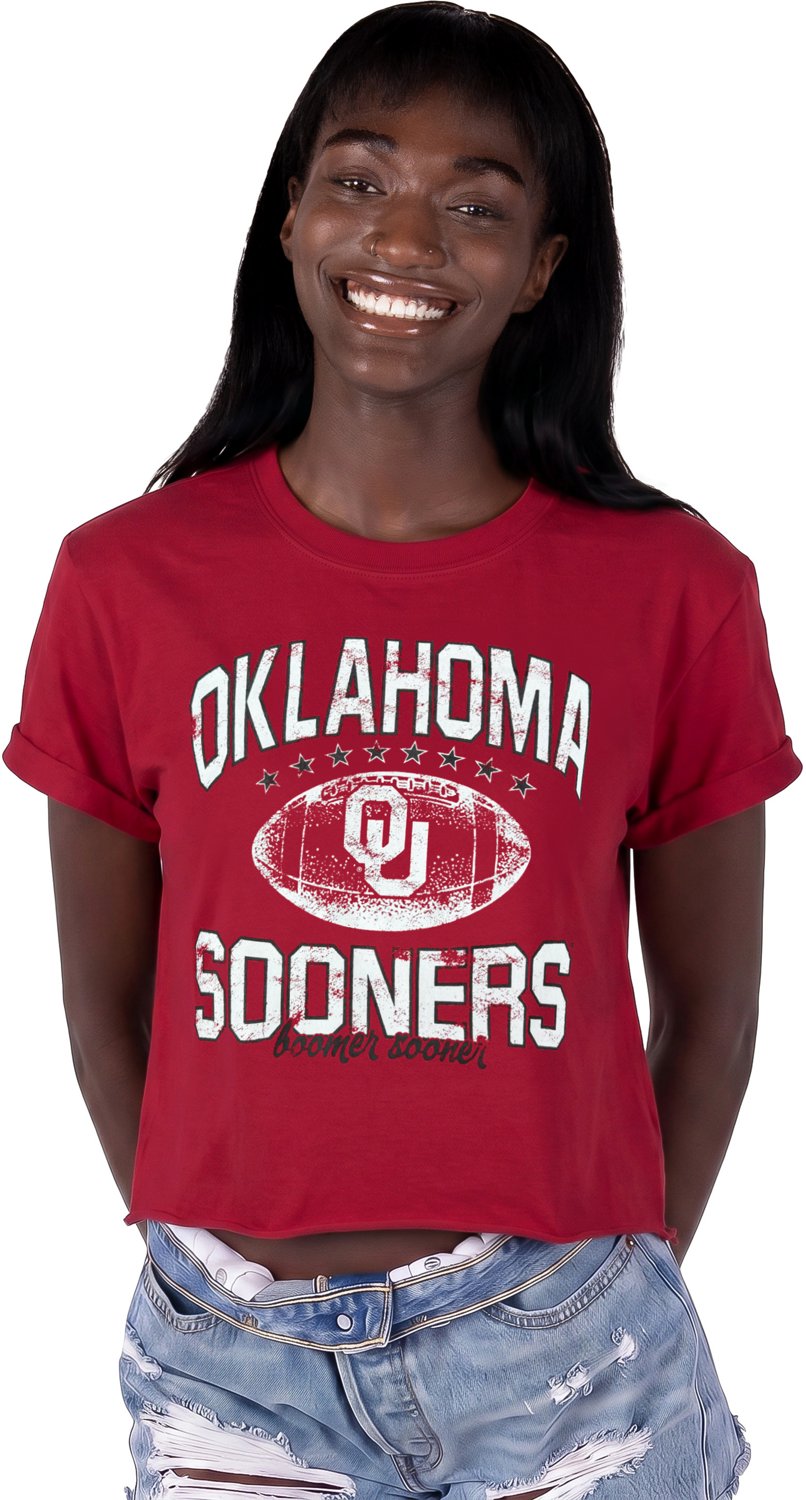ZooZatz Women's University of Oklahoma Primetime Football Crop Graphic T-shirt