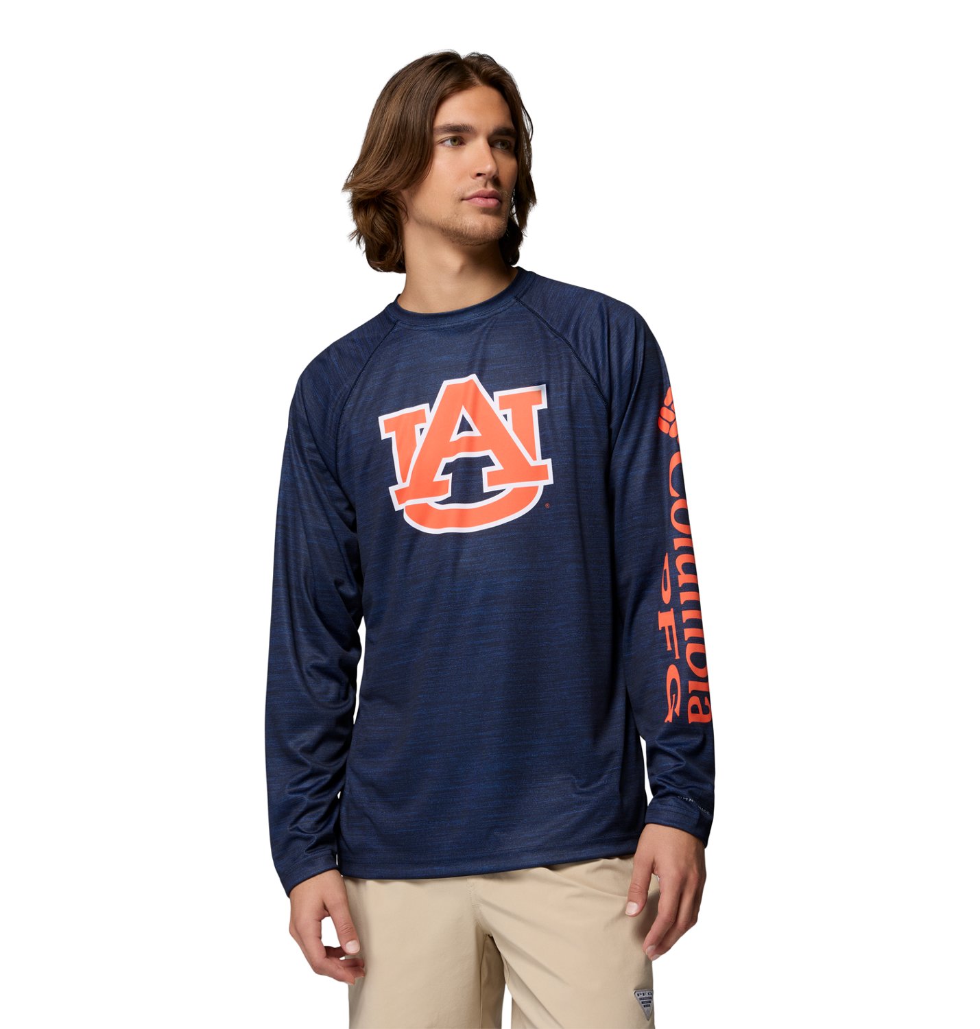 Columbia Sportswear Men's Auburn University CLG Terminal Tackle Heather Long Sleeve Graphic T-shirt