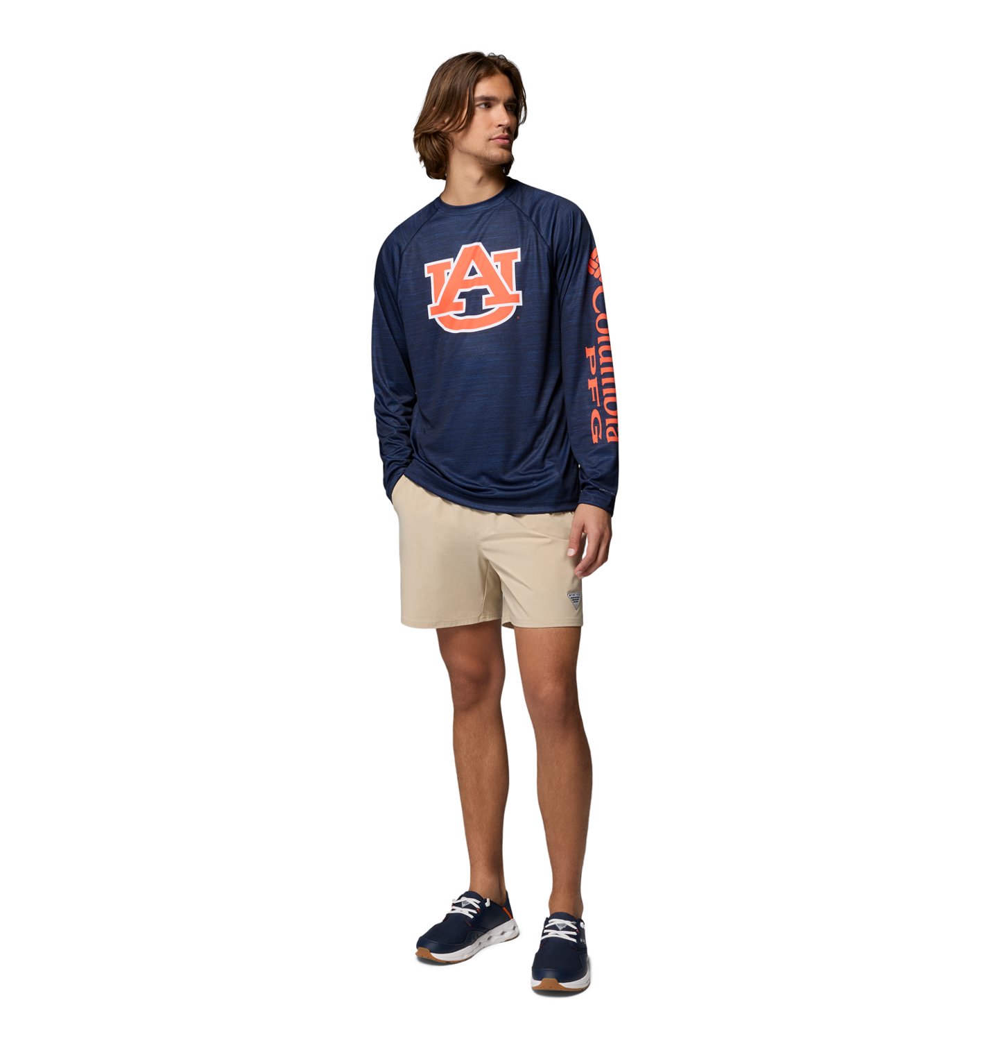 Columbia Sportswear Men's Auburn University CLG Terminal Tackle Heather Long Sleeve Graphic T-shirt