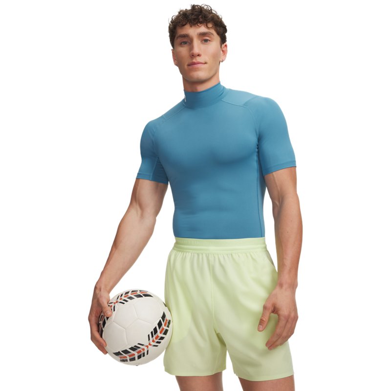 Under Armour Men's HeatGear Mock Neck Short Sleeve Compression Shirt, XXL, Boundless Blue/Black