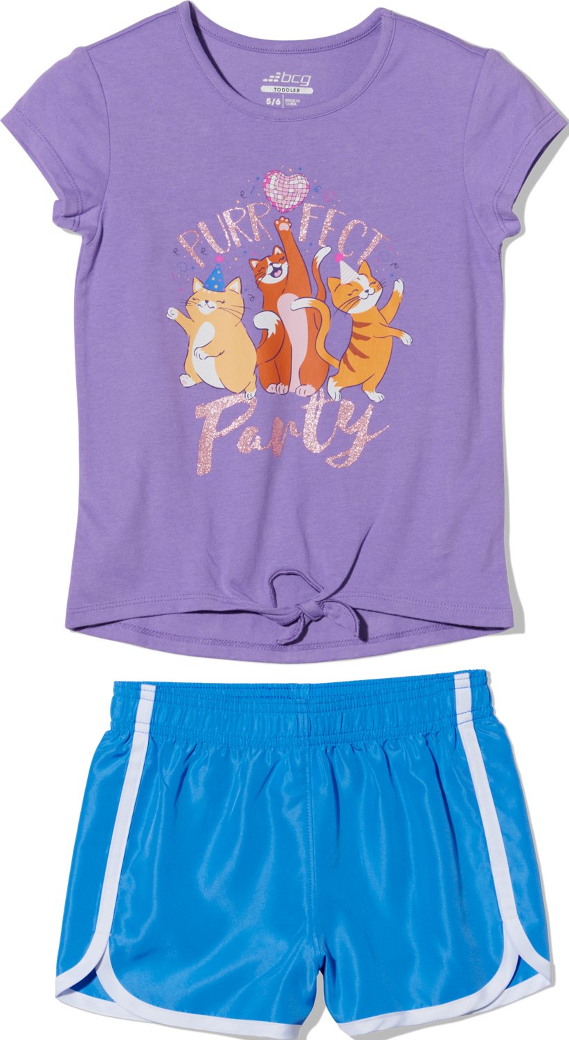BCG Girls' 4-6X Purrfect Party Tie Front Short Sleeve 2-Piece Set