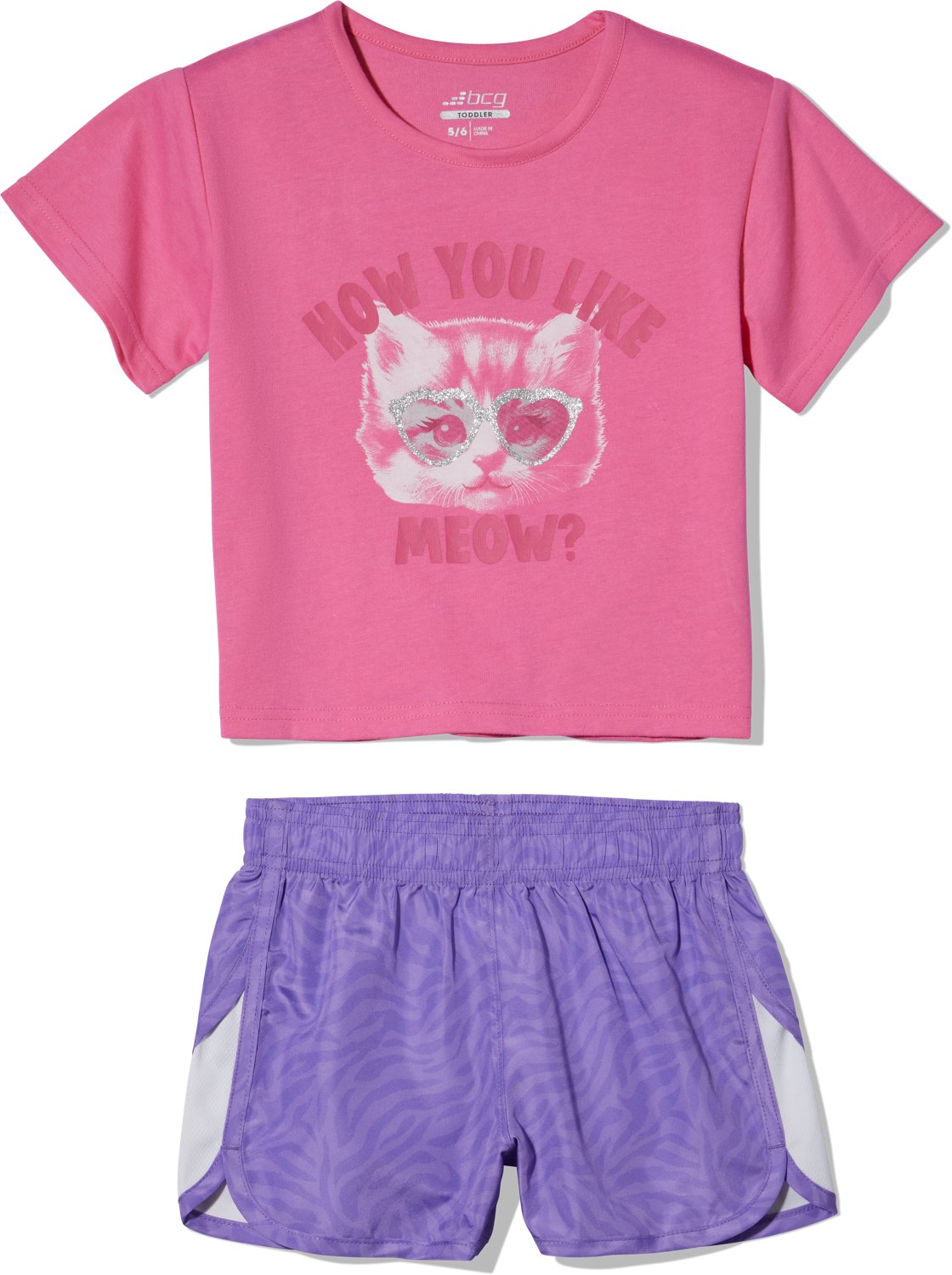 BCG Girls' 2T-4T Meow Short Sleeve 2-Piece Set