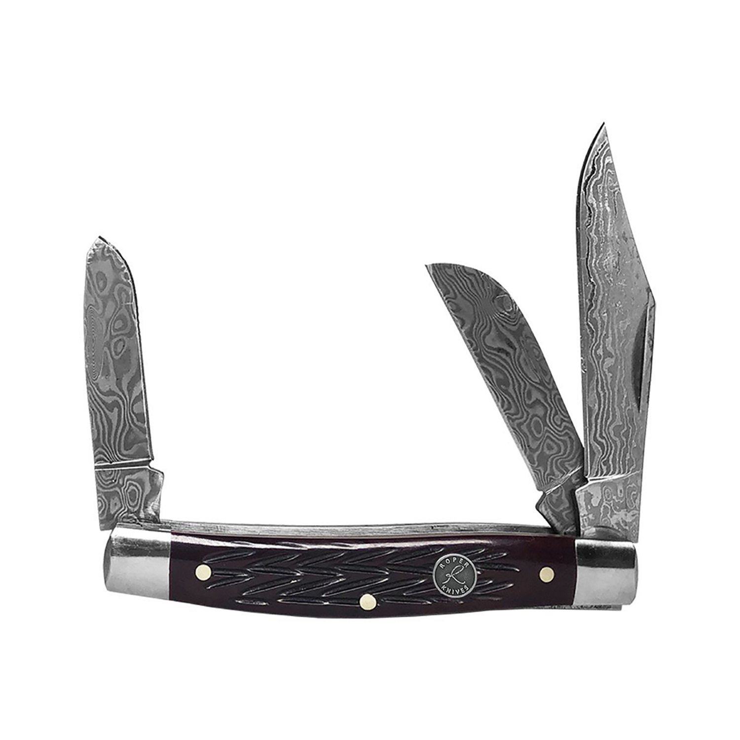 Roper Knives Stockman Tombstone Damascus Jigged Bone Knife