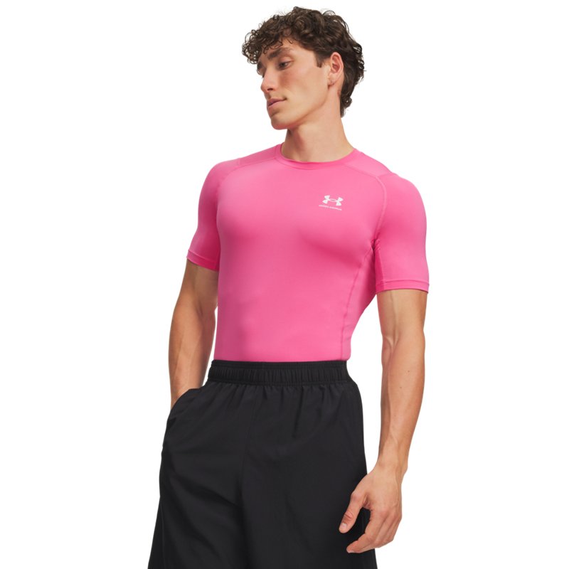 Under Armour Men's HeatGear Compression T-Shirt, Medium, Pink Frenzy/White